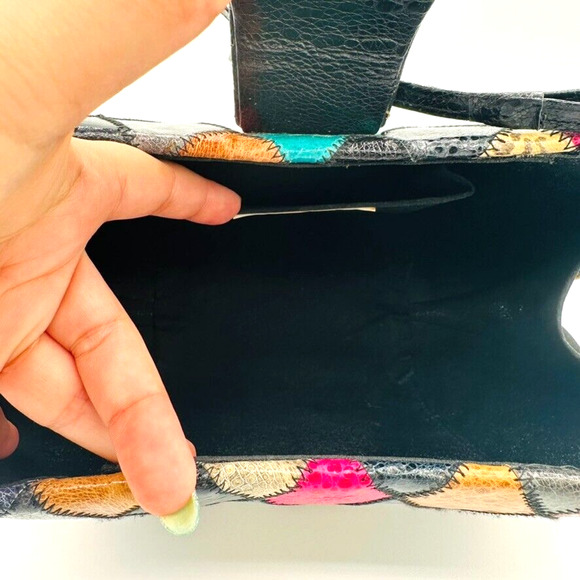 Vintage Harlequin Diamond Exotic Frog Skin Clutch Shoulder Bag 1970's Art Deco - Picture 6 of 10